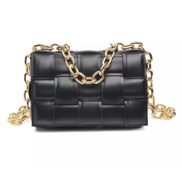 Urban Expressions Handbags - Black Urban Expression Faux Leather Chain Shoulder Crossbody Purse NEW Item